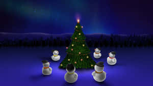 Snow-covered Christmas Tree With Presents Wallpaper