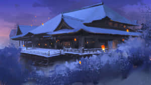 Snow Covered Japanese Temple Wallpaper