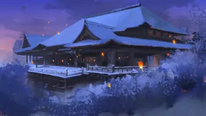 Snow Covered Japanese Temple Wallpaper