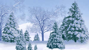 Snow-covered Winter Trees In A Tranquil Forest Wallpaper