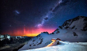 Snow Mountain Galactic Dance Scenery Wallpaper