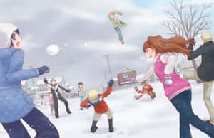 Snowball Fight In Winter Wonderland Wallpaper