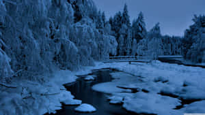 Snowfall In The River Wallpaper