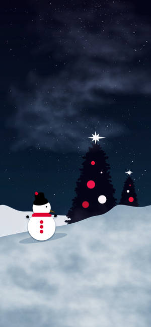 Snowman Black Pine Tree Christmas Iphone Wallpaper