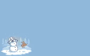 Snowmanand Dog Winter Fun Wallpaper