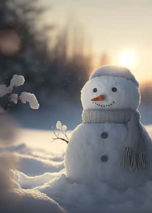 Snowmanin Winter Sunset Wallpaper