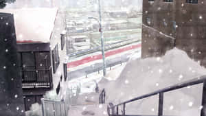 Snowy Anime Winter Scene Wallpaper