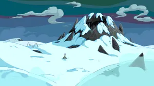 Snowy Cartoon Mountain Scene Wallpaper