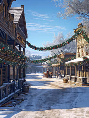 Snowy Christmas Street Scene Wallpaper