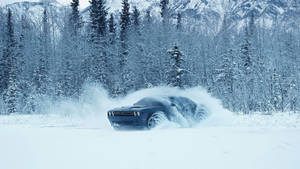 Snowy Covering A Blue Dodge Challenger Wallpaper