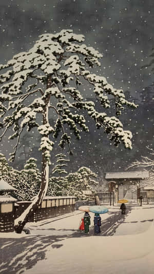 Snowy Evening In Japan Wallpaper