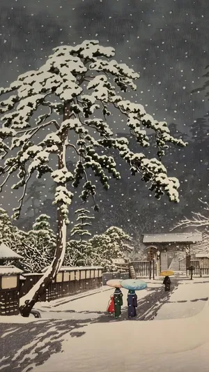 Snowy Evening In Japan Wallpaper