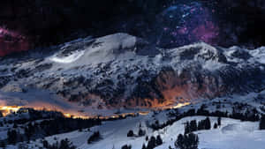 Snowy Mountain Nightscape Wallpaper