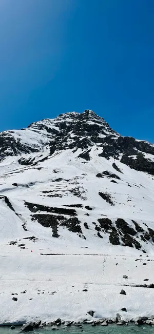 Snowy Mountain Peakand River Wallpaper