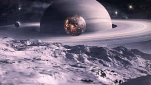 Snowy Mountain Saturn View Wallpaper