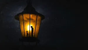 Snowy Night Lamp Silhouette Wallpaper