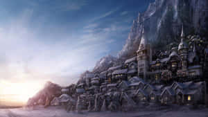 Snowy Village During Winter Wonderland Wallpaper