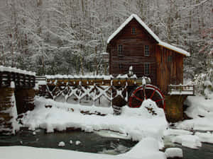 Snowy_ Winter_ Mill_ Scene.jpg Wallpaper