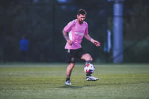 Soccer_ Player_in_ Pink_ Jersey_ Training_at_ Dusk Wallpaper