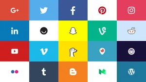 Social Media Icons On Colourful Tiles Wallpaper