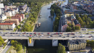 Sodertalje Aerial Viewof Bridgeand Canal Wallpaper