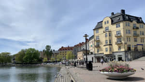 Sodertalje Waterfront Promenade Sweden Wallpaper