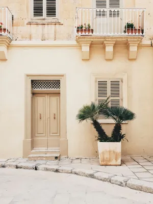 Soft Beige Facade With Greenery Wallpaper