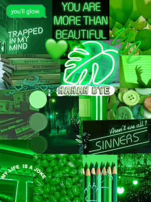 Soft Green Aesthetic Collage Wallpaper