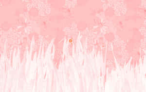 Soft Pink Floral Grass Aesthetic Wallpaper