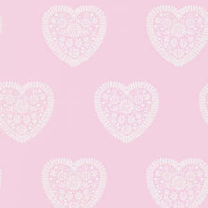 Soft Pink Hearts Damask Wallpaper
