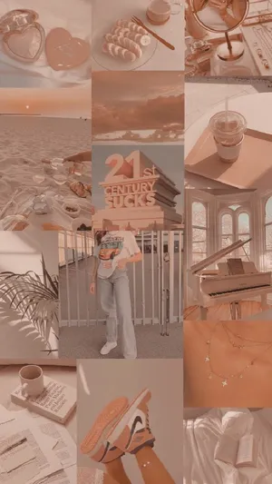 Softie Aesthetic Collage Peach Tones Wallpaper