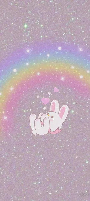 Softie_ Aesthetic_ Rainbow_ Glitter_ Background_with_ Cartoon_ Bunny Wallpaper