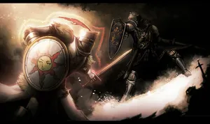 Solaire Of Astora Ready For Battle In A Magnificent Setting Wallpaper
