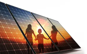 Solar Panel With Kids Silhouette During Sunset Wallpaper
