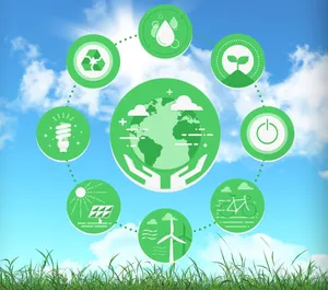 Solar Panels And Wind Turbines On A Green Landscape Wallpaper