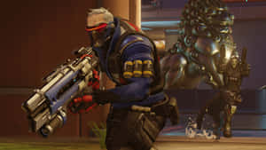 Soldier 76 Unleashing Firepower In Action Wallpaper