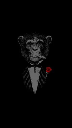 Solid Black 4k Monkey In Tuxedo Wallpaper