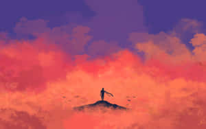 Solitary Figure Against Sunset Sky Wallpaper