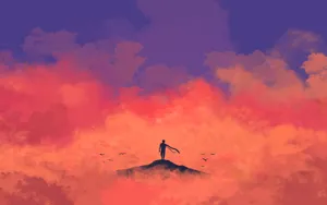 Solitary Figure Against Sunset Sky Wallpaper