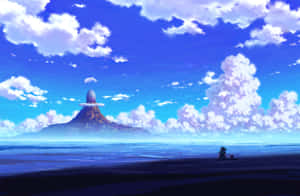 Solitary_ Figure_ Beneath_ Clouds_ Anime_ Style Wallpaper