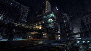 Solitary Figure Walks The Dystopian Cyberpunk Cityscape Wallpaper