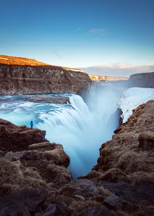 Solitude In Gullfoss Waterfall In Southwest Iceland Wallpaper