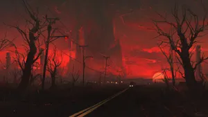 Somber Scenery In A Reddish Sky Wallpaper