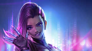 Sombra From Overwatch Showcasing Her Astounding Hacking Skills Wallpaper