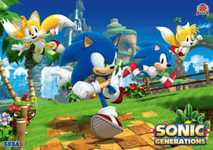 Sonic Generations - Classic And Modern Sonic In Action Wallpaper