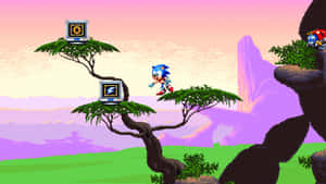 Sonic_ Jumping_ For_ Powerup_ In_ Game_ Scene Wallpaper