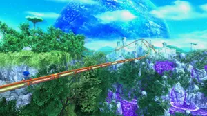 Sonic Running Through The Vibrant Planet Wisp Wallpaper