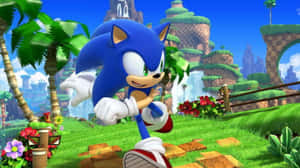 Sonic Speeding Through A Colorful Landscape Wallpaper