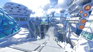 Sonic Speeding Through A Vibrant City Escape Wallpaper