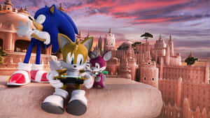 Sonic The Hedgehog And Tails Zooming Through A Colorful And Vivid Landscape Wallpaper